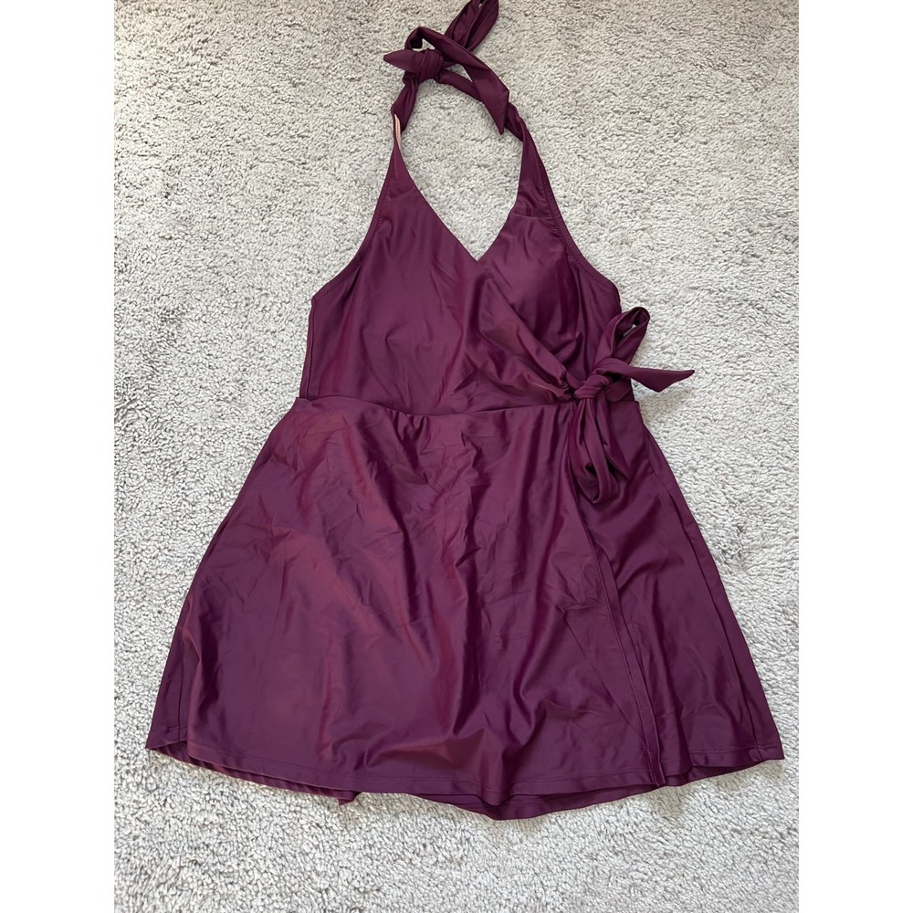Women's J Crew Halter Wrap Swimsuit‎ One Piece Plum Wine Size 6 NWT